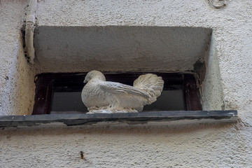 Italy, Cinque Terre, Vernazza, a bird sitting on top of a stone building