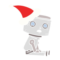 flat color illustration of a robot wearing santa hat