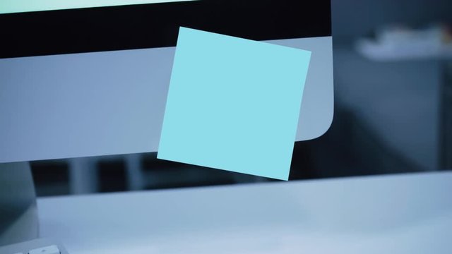 Paper sticker on the monitor. Reminder. Space for text. List of important cases. A message for an employee, a colleague. Place for the inscription. For tracking. Isolated. Office.