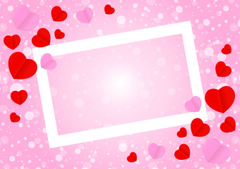 empty white frame and red pink heart shape for template banner valentines card background, many hearts shape on pink gradient soft for valentine backgrounds, image pink with heart-shape decoration