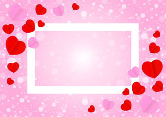 empty white frame and red pink heart shape for template banner valentines card background, many hearts shape on pink gradient soft for valentine backgrounds, image pink with heart-shape decoration
