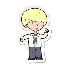 sticker of a cartoon school boy answering question