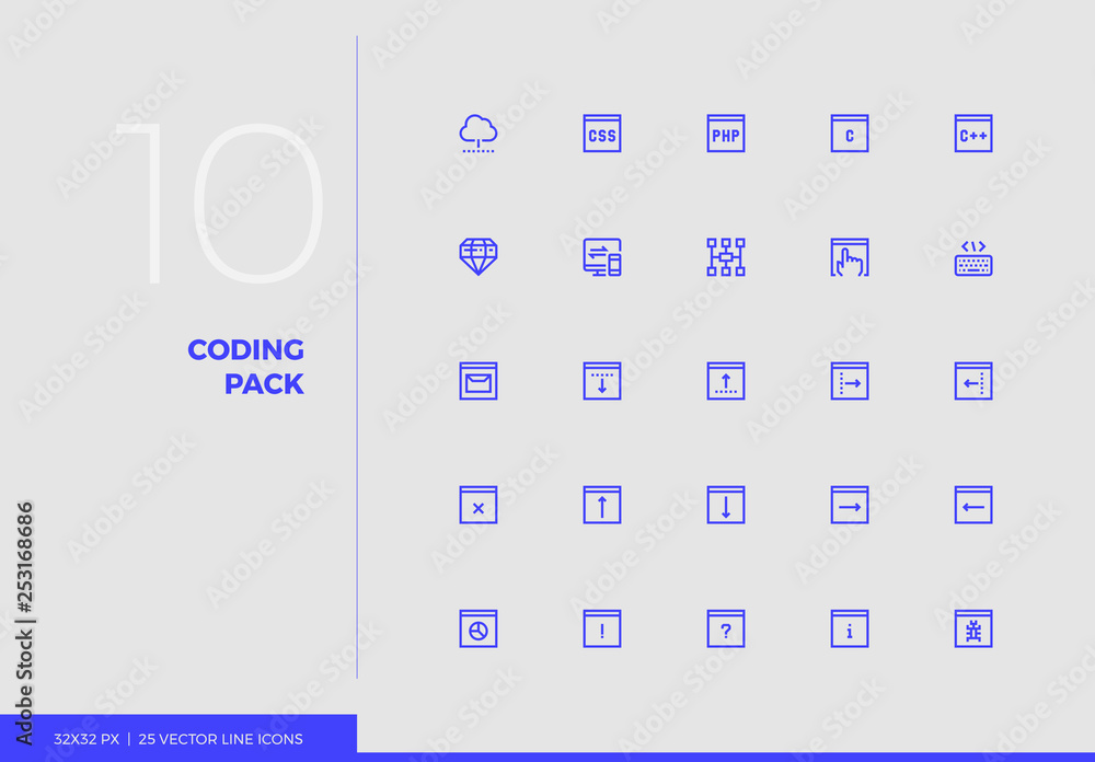 Fototapete vector line icons coding pack