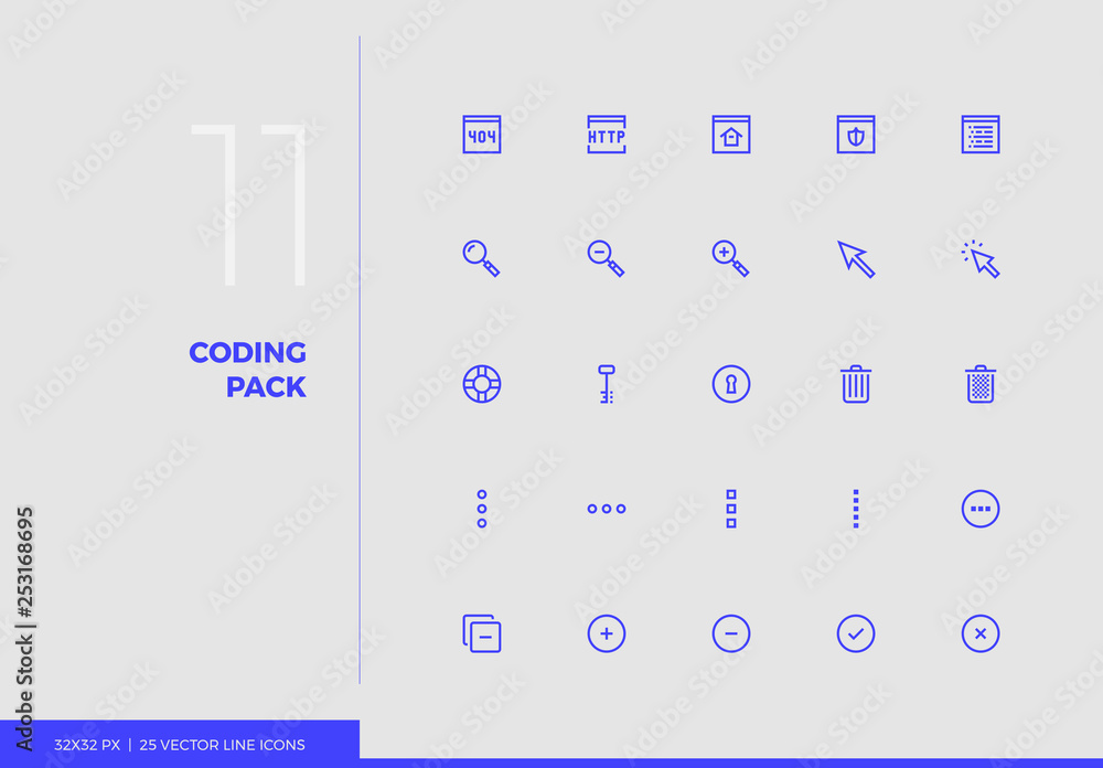 Poster vector line icons coding pack