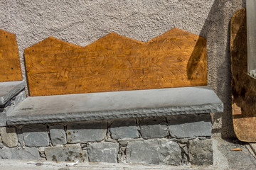 Italy, Cinque Terre, Vernazza, a close up of a cement bench