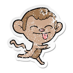 Obraz na płótnie Canvas distressed sticker of a funny cartoon monkey running
