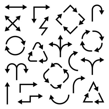 Set of different black arrows. Vector illustration