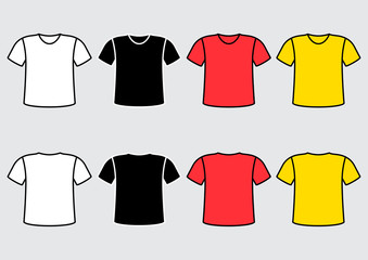 Set of colorful t-shirt, front and back view. Vector illustration