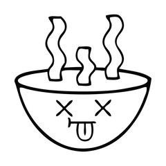 line drawing cartoon bowl of hot soup