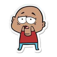 sticker of a cartoon tired bald man