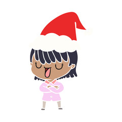 flat color illustration of a woman wearing santa hat