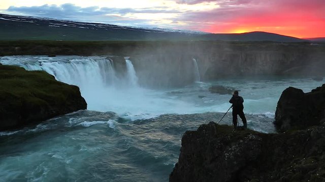 The rapid flow of water powerful Godafoss cascade. Location place Bardardalur valley of Iceland.