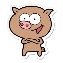 sticker of a cheerful pig cartoon