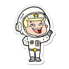 sticker of a cartoon laughing astronaut