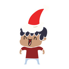 flat color illustration of a laughing boy wearing santa hat