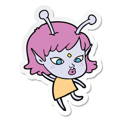 sticker of a pretty cartoon alien girl dancing