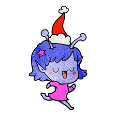happy alien girl textured cartoon of a wearing santa hat