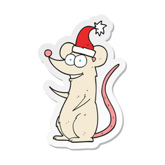 sticker of a cartoon mouse wearing christmas hat