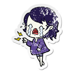 distressed sticker of a cartoon crying vampire girl