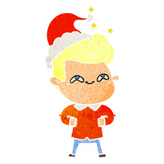 retro cartoon of a excited man wearing santa hat
