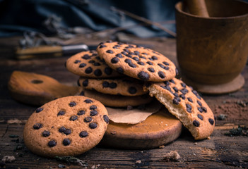 Americana choco cookies on rustic background
