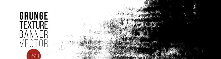 Grungy texture horizontal banner. Vector hand drawn ink brush stain. Grayscale painted stroke. Monochrome artistic backdrop.