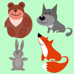 Four forest animals on a uniform background