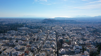 Obraz premium Aerial drone photo of Athens cityscape, Attica, Greece