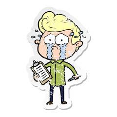 distressed sticker of a cartoon crying man