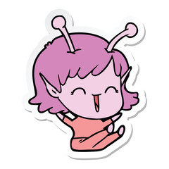 sticker of a cartoon alien girl laughing