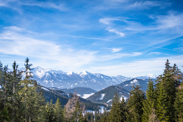 View from plateau Kaiserau to mountains Rottenmanner Tauern and Dachstein
