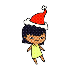 comic book style illustration of a woman wearing santa hat
