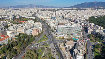 Fototapeta na wymiar Aerial drone photo of famous landmark hotel in centre of Athens, Attica, Greece