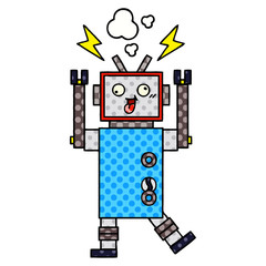 comic book style cartoon crazy broken robot