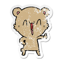 distressed sticker of a happy bear cartoon