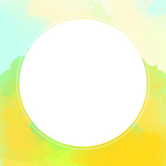 circle white on watercolor texture for banner background, white circle empty frame of water color yellow, circle banner art frame mixed of multicolor, circle frame on orange colorful watercolor banner