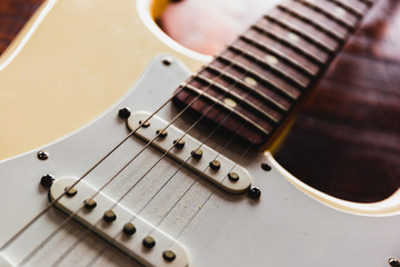 Close Up Shot of a White Electric Guitar