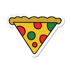 sticker of a quirky hand drawn cartoon slice of pizza