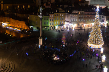 Christmas in Warsaw, Poland as Seen from Taras Widokowy Tower at Night
