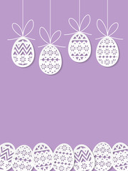 Easter eggs paper cut art on purple background