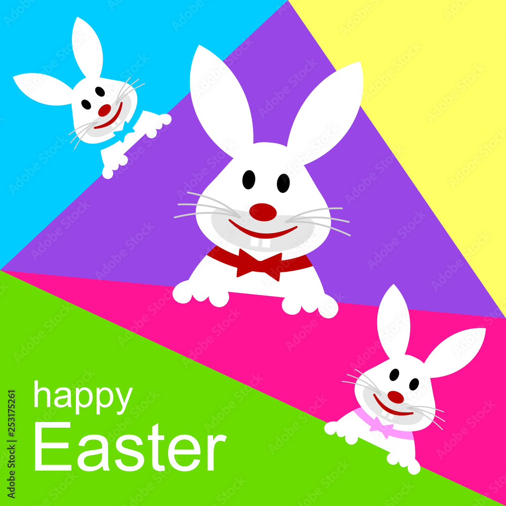 Aufkleber easter card with rabbits on the background from the color triangles.