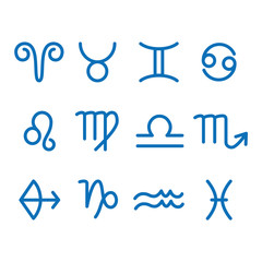 12 Zodiac sign for astrology. Outline style. Set of simple icons. Blue on white background vector - 253175422