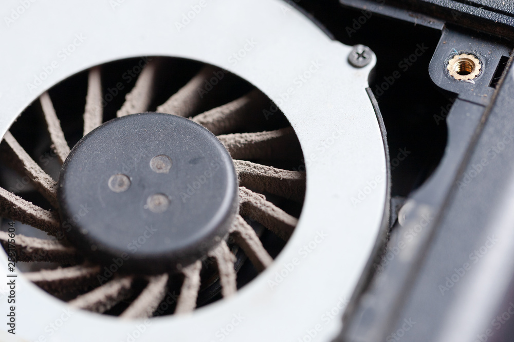 Aufkleber laptop computer cooling system element. fan at cpu. replacement and repairing hardware.