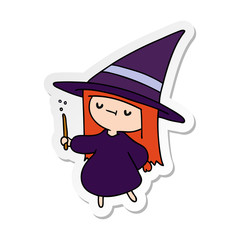 sticker cartoon of a cute kawaii witch girl
