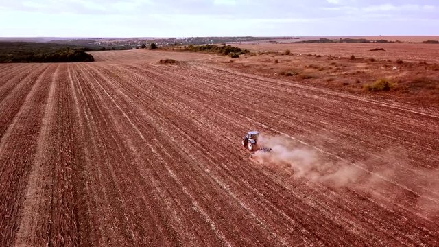 Aerial view of tractor working on land