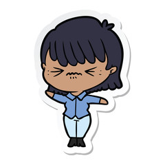 sticker of a annoyed cartoon girl