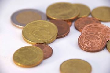 Geld, Münzen, Stapel, Euro, Kupfer, Gold, Währung, Hintergrund, Muster, makro, bokeh