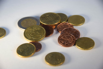 Geld, Münzen, Stapel, Euro, Kupfer, Gold, Währung, Hintergrund, Muster, makro