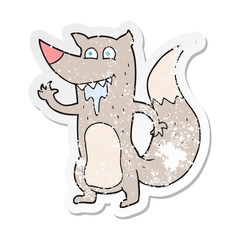 retro distressed sticker of a cartoon hungry wolf