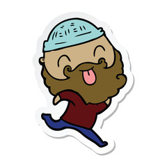 sticker of a running man with beard sticking out tongue